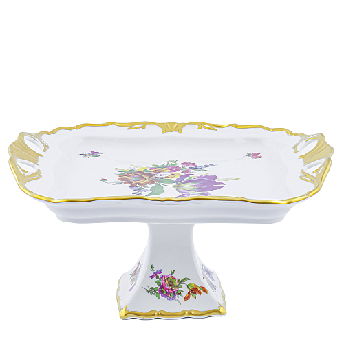 Поднос 30*25см на ножке (белый цветок) 1шт Мейсенский букет