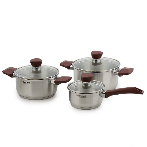 Набор кастрюль 6пр краные ручки Strike Rondell Набор кастрюль 6пр краные ручки Strike Rondell