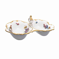Кабаретница 26см 2 секции (икорница) Мейсенский букет Queen's Crown
