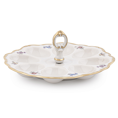 Поднос для яиц 20см с ручками Мейсенский цветок слоновая кость Аристократ Queen's Crown Поднос для яиц 20см с ручками Мейсенский цветок слоновая кость Аристократ Queen's Crown