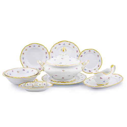 Сервиз столовый 6пер 27пр с супником с тарелками с масленкой Мейсенский цветок Queen's Crown Сервиз столовый 6пер 27пр с супником с тарелками с масленкой Мейсенский цветок Queen's Crown
