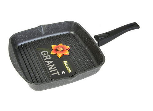 Сковорода гриль 28*28см с ручкой и стеклянной крышкой Гранит Black Мечта