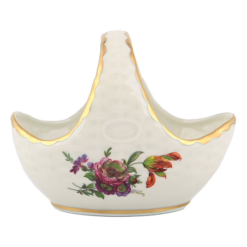 Конфетница корзинка 1шт Мейсенский букет Слоновая кость