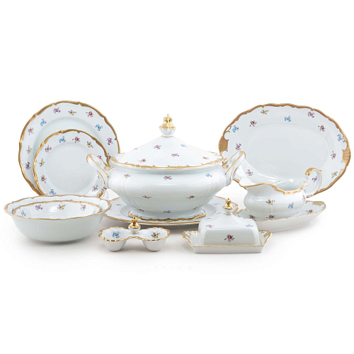 Сервиз столовый 6пер 27пр с супником с салат-ми с масленкой Мейсенский цветок Queen's Crown