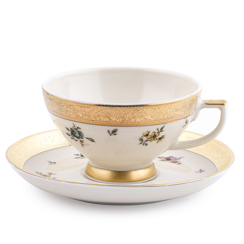 Набор чайных пар 6шт Flowers Gold Constanza Creme Falkenporzellan
