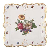 Поднос 32*32см с ручками без ножки Мейсенский букет Queen's Crown