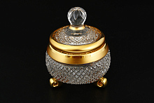 Кофетница 8,5см тройножка с крышкой хрусталь с золотом Филиция 