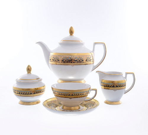 Сервиз чайный 6пер 15пр Arabesque Seladon Gold Greenshadow Falkenporzellan