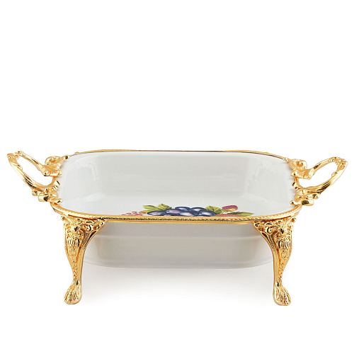 Блюдо квадратное 38*26см Фрукты золото Paniz