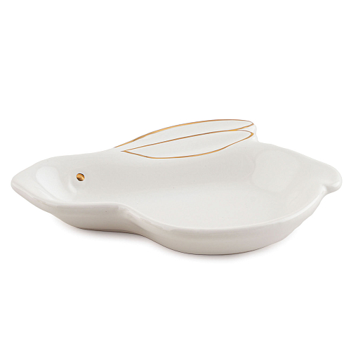 Блюдо 15,5см Зайка в золотом белый Доляна