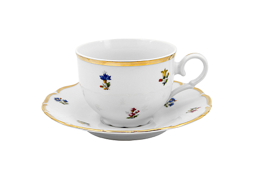 Набор чайных пар 150мл 6шт низкие Мелкие цветы широкая кайма Jeremy