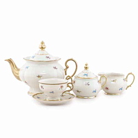 Сервиз чайный 6пер 15пр Мейсенский цветок слоновая кость Аристократ Queen's Crown