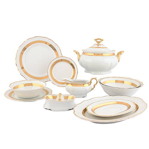Сервиз столовый 6пер 26пр с супником с салатниками Золотая лента Thun Сервиз столовый 6пер 26пр с супником с салатниками Золотая лента Thun