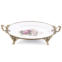 Поднос на ножках бронза 45*28*9см с ручками Розы Paniz