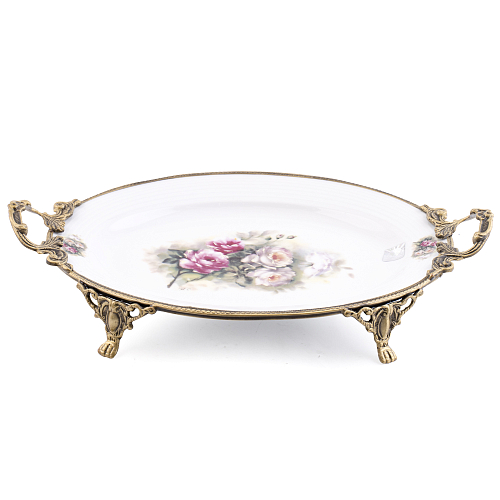 Поднос на ножках бронза 45*28*9см с ручками Розы Paniz