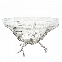 Фруктовница большая с узким дном 32,5*32,5*19, 5см Серебро Белый обгез Taj Glass