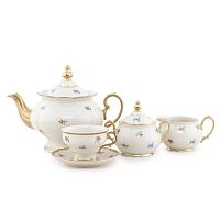 Сервиз чайный 6пер 15пр Мейсенский цветок слоновая кость Аристократ Queen's Crown