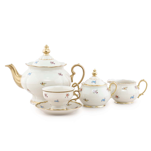 Сервиз чайный 6пер 15пр Мейсенский цветок слоновая кость Аристократ Queen's Crown Сервиз чайный 6пер 15пр Мейсенский цветок слоновая кость Аристократ Queen's Crown