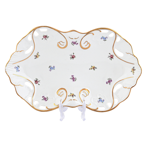 Блюдо овальное 35см ажурное Мейсенский цветок Queen's Crown