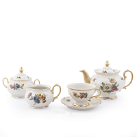 Сервиз чайный 6пер 15пр Мейсенский букет Слоновая кость Queen's Crown