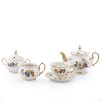Сервиз чайный 6пер 15пр Мейсенский букет Слоновая кость Queen's Crown