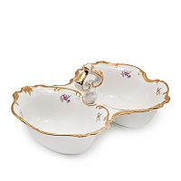 Кабаретница 26см 2 секции (икорница) Мейсенский цветок слоновая кость Аристократ Queen's Crown