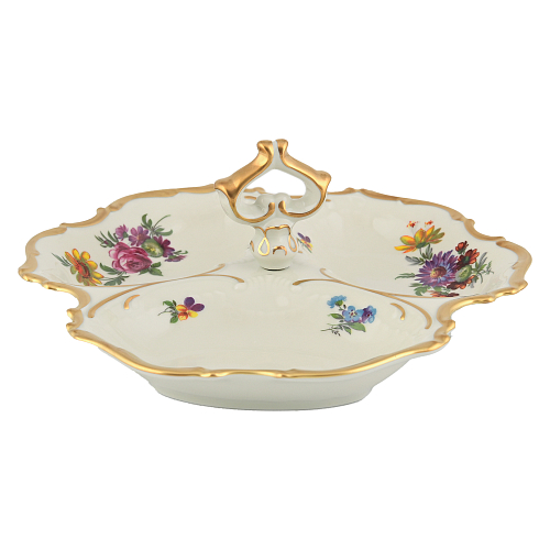 Кабаретница 24см 3 секции 1шт Мейсенский букет Слоновая кость