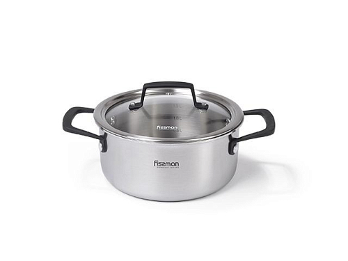 Кастрюля 2л 18*8,5см LOREN со стек крышкой (нерж.сталь) Fissman Кастрюля 2л 18*8,5см LOREN со стек крышкой (нерж.сталь) Fissman