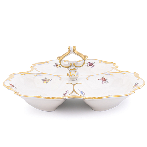 Кабаретница 24см 3 секции Мейсенский цветок слоновая кость Аристократ Queen's Crown