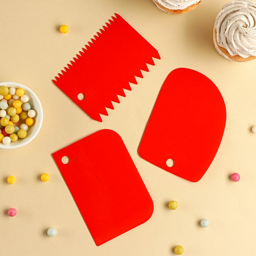 Набор шпателей кондитерских 3шт 12*8см красный Набор шпателей кондитерских 3шт 12*8см красный