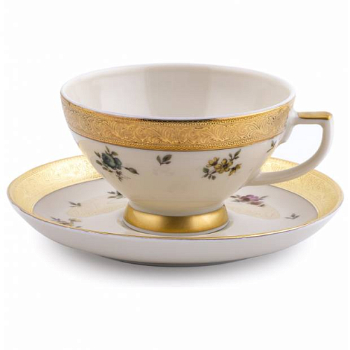 Набор чайных пар 6шт Flowers Gold Constanza Creme Falkenporzellan Набор чайных пар 6шт Flowers Gold Constanza Creme Falkenporzellan