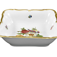 Салатник 21см квадратный глубокий 1шт Мейсенский букет Queen's Crown