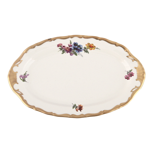 Блюдо овальное 25см 1шт Мейсенский букет Слоновая кость