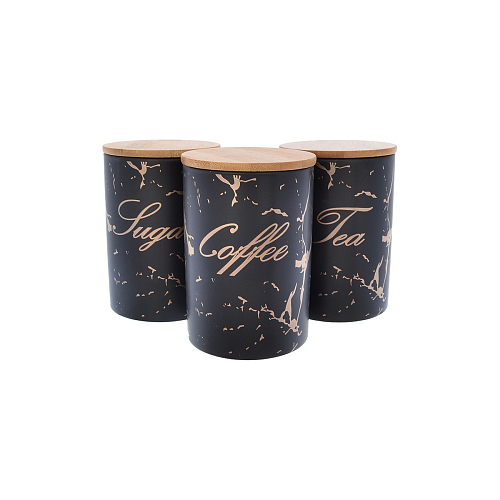 Набор емкостей для сыпучих продуктов 3шт 650мл Черный мрамор Royal Classics Набор емкостей для сыпучих продуктов 3шт 650мл Черный мрамор Royal Classics
