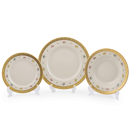 Набор тарелок 18пр Flowers Gold Constanza Creme Falkenporzellan Набор тарелок 18пр Flowers Gold Constanza Creme Falkenporzellan