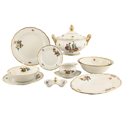 Сервиз столовый 6пер 26пр с супником без селед с салатнк Мейсенский букет Слоновая кость